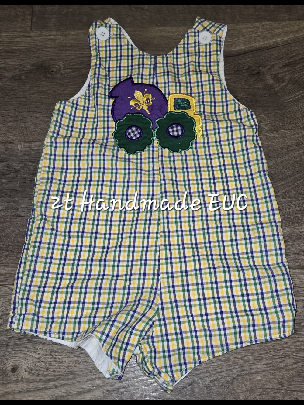 Yellow Plaid Baby Romper Mardi Gras Fits 2t/3t